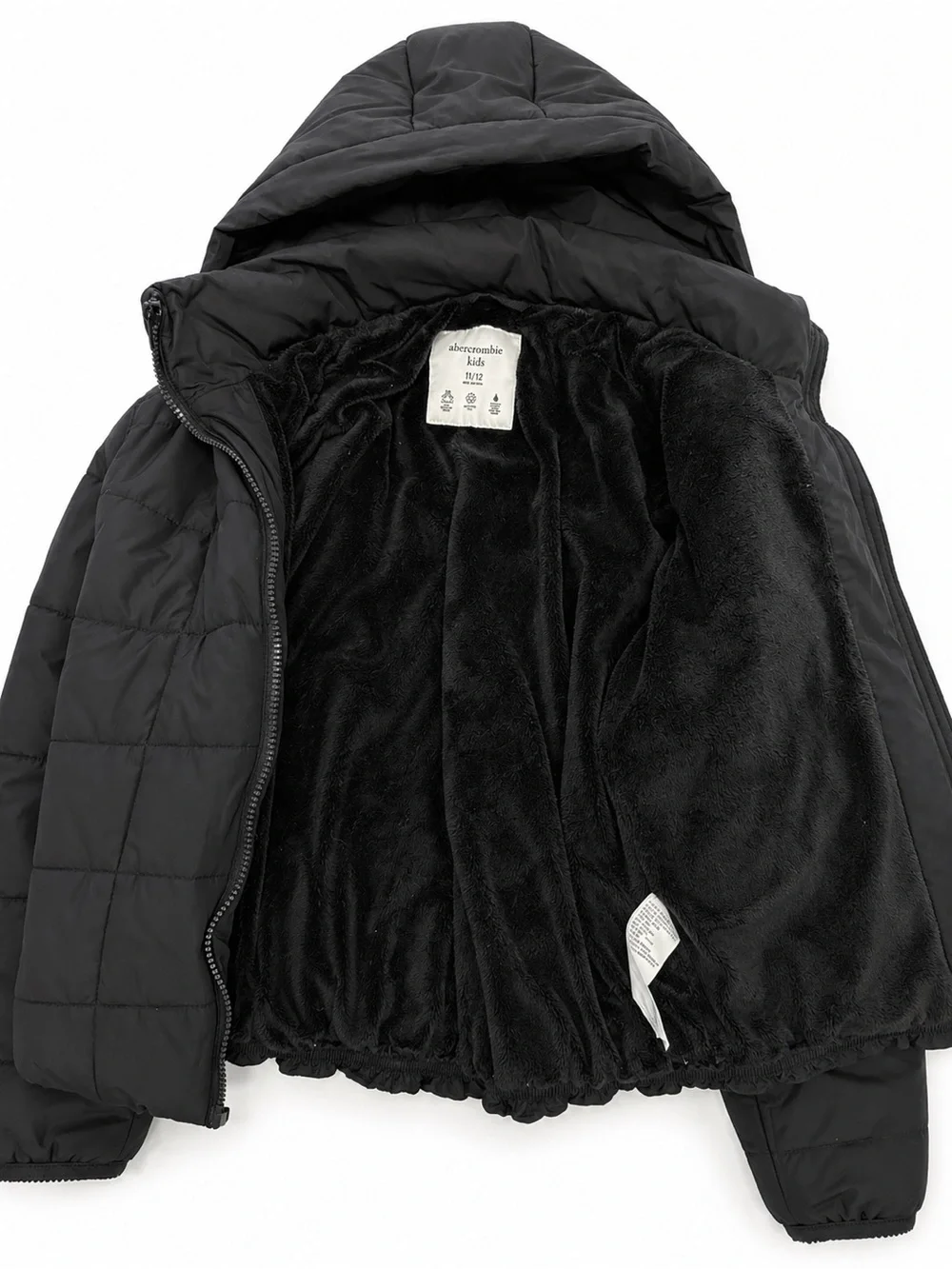 Abercrombie Kids Black Hooded Midweight Puffer Jacket Size 11/12 Like New